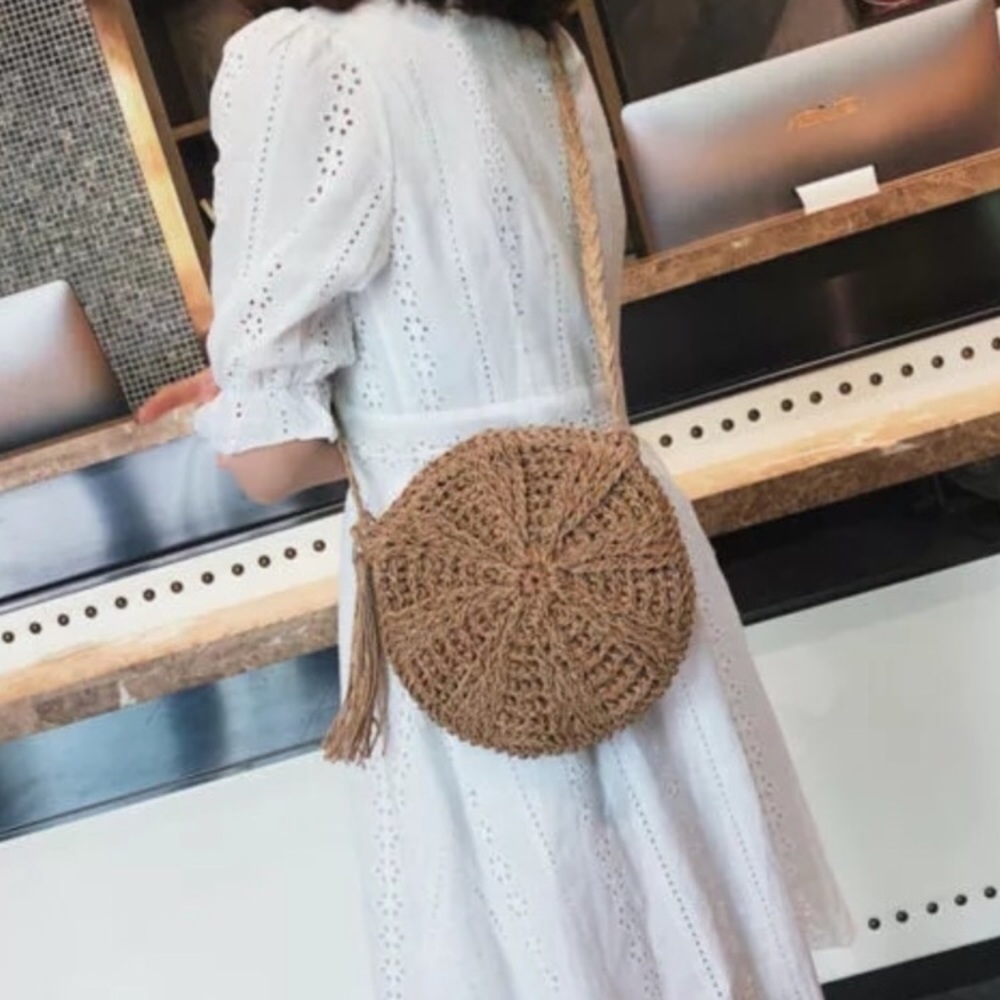 Round crossbody woven straw crochet bag NEW